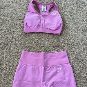 Gym Shark Vital Seamless 2.0 Sports Bra and Shorts Matching Set Pink